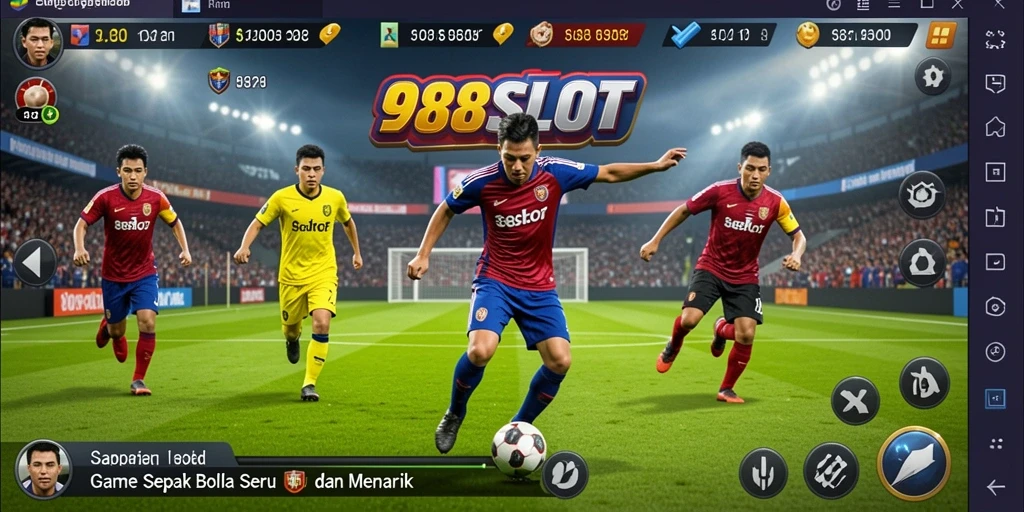 Tangkapan layar gameplay 988SLOT yang menampilkan pertandingan sepak bola yang seru.