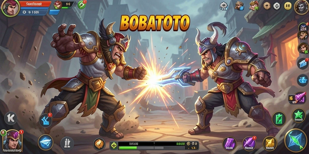Screenshot BOBATOTO menampilkan pertarungan epik antara karakter.