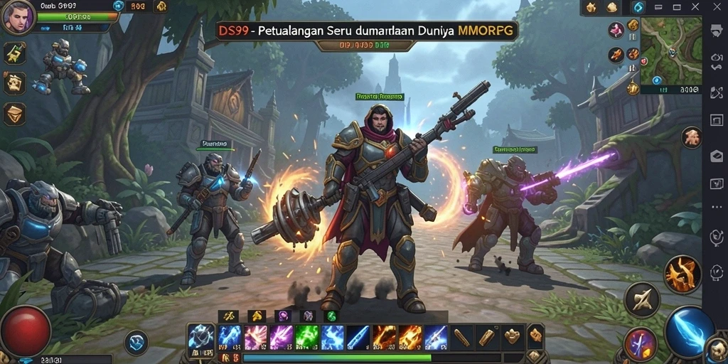 Screenshot gameplay DS99 yang menampilkan pertarungan epik antar karakter.