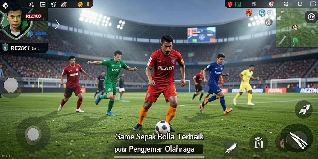 Tampilan gameplay REZIXO yang seru dan mendebarkan dalam pertandingan sepak bola.