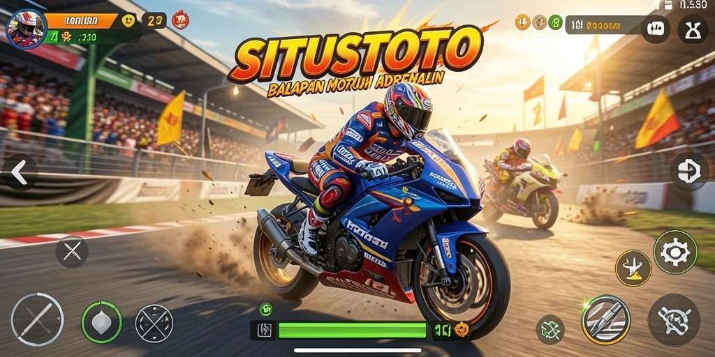 Tampilan gameplay <strong>SITUSTOTO</strong> yang seru dengan motor balapan menegangkan.