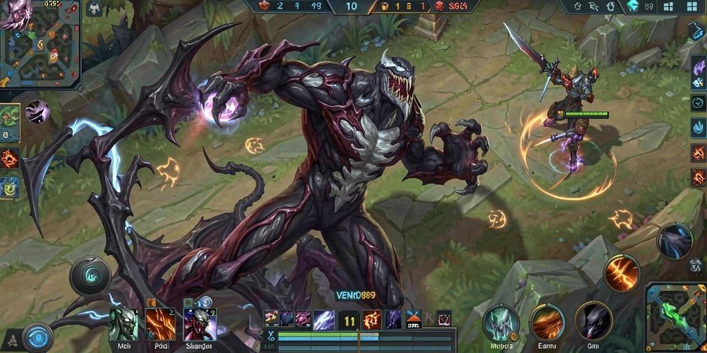 Screenshot utama VENOM889 menampilkan aksi gameplay MOBA yang seru.