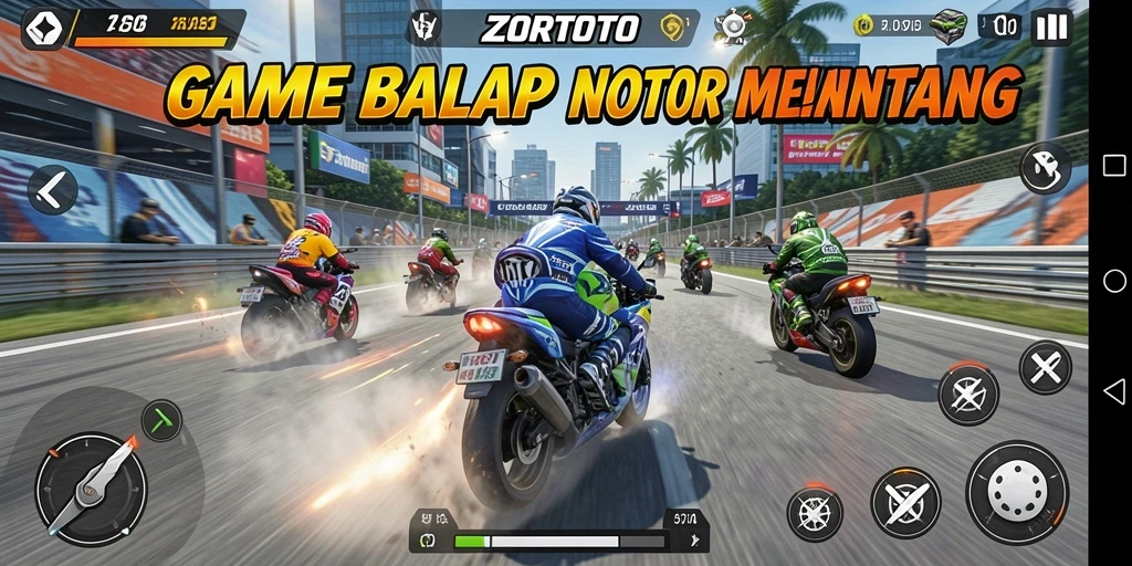 Tampilan menarik dari gameplay ZORTOTO yang menampilkan balapan motor.